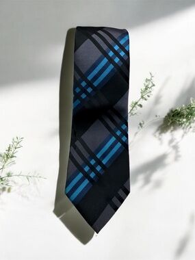 Little Black Tie Blue Gray Plaid Necktie